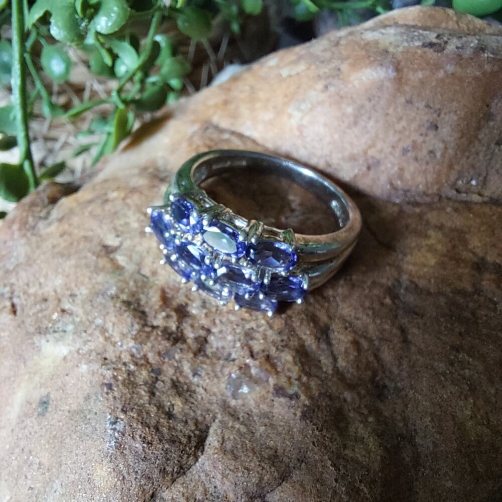 Sterling Silver 925 Tanzanite 10-Stone Vintage Ring Size 9